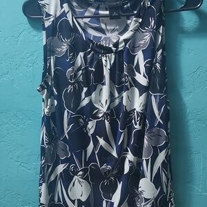 Ann Taylor Factory Navy and Gray Floral Blouse